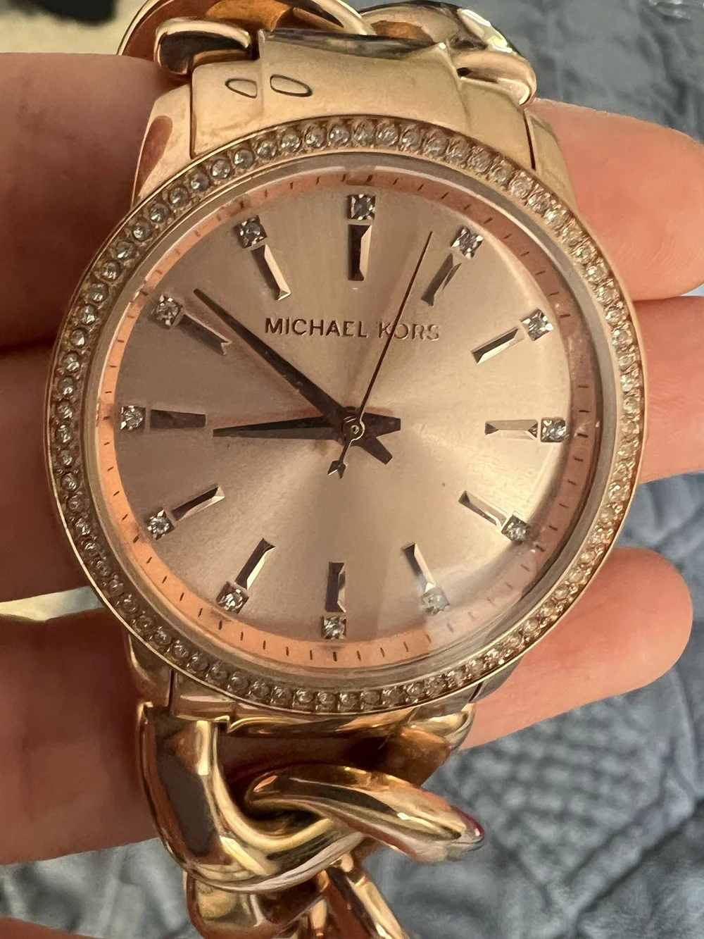 Michael Kors Rose Gold-Tone Crystal Bezel Chain-Link Watch